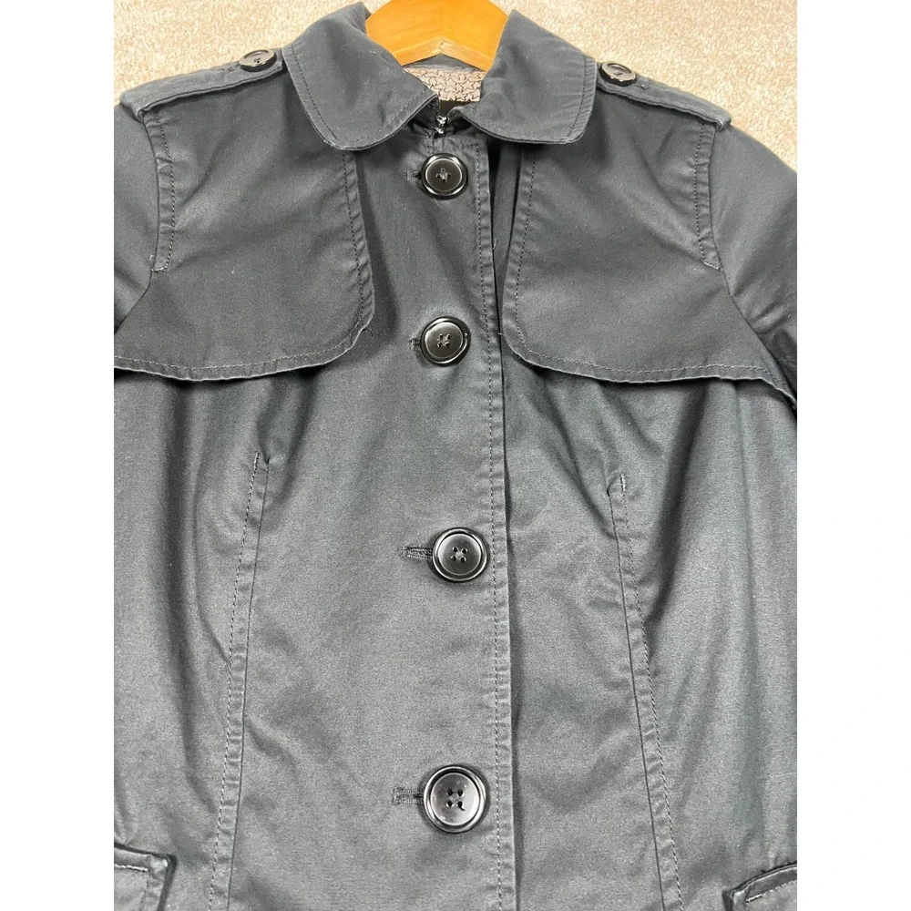 Banana Republic Black Trench Coat XS Petite‎ Preppy Classic Star Print Lining